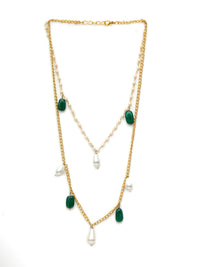 Thumbnail for Layered Pearl and Gold Neckpiece with Emeralds (Gold) - Ruby Raang - Distacart