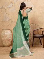 Thumbnail for Shree Shyam Fashion Pista Green Linen Saree - Distacart