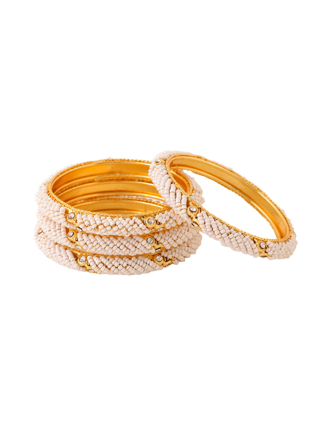 NVR Women Set of 2 Gold-Plated Traditional Pearls Beaded Bangles - Distacart