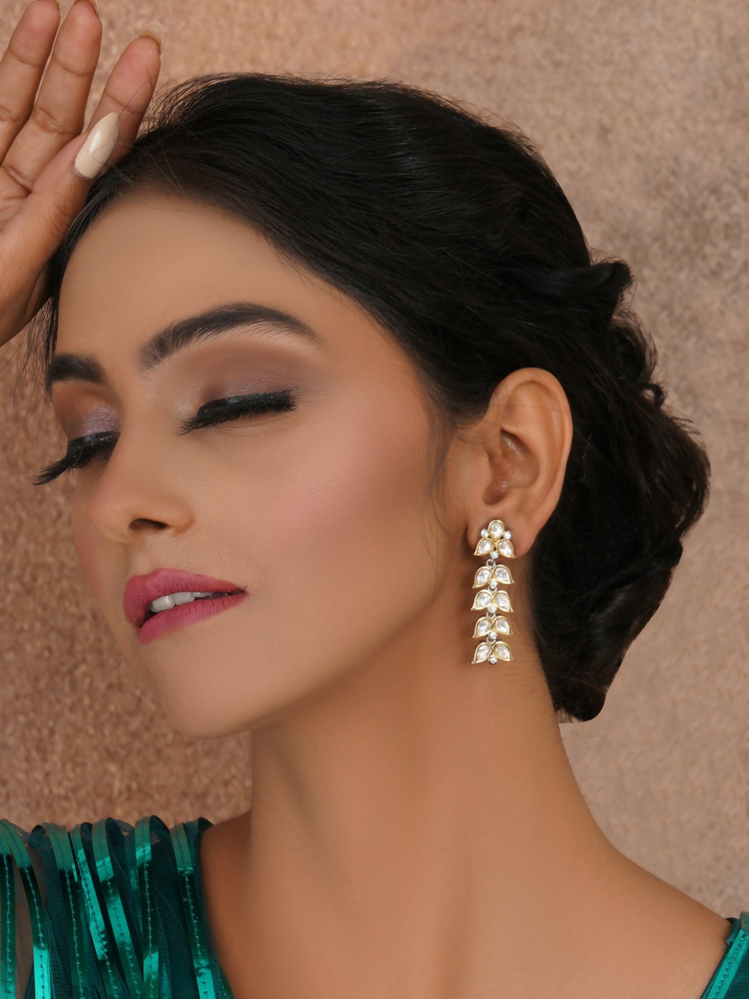 Long Kundan Earrings (silver) - Ruby Raang - Distacart