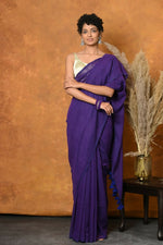 Thumbnail for Very Much Indian Pure Mul Cotton Handloom Saree - Purple - Distacart