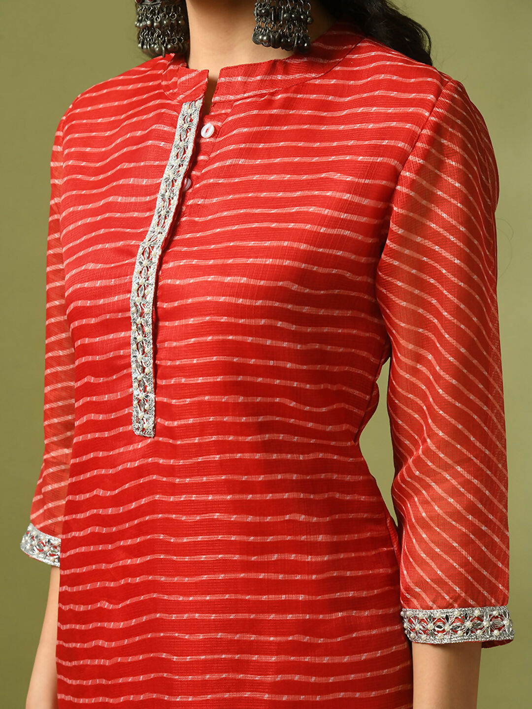 Myshka Women's Red Printed Kota Straight Party Kurta Set With Dupatta - Distacart