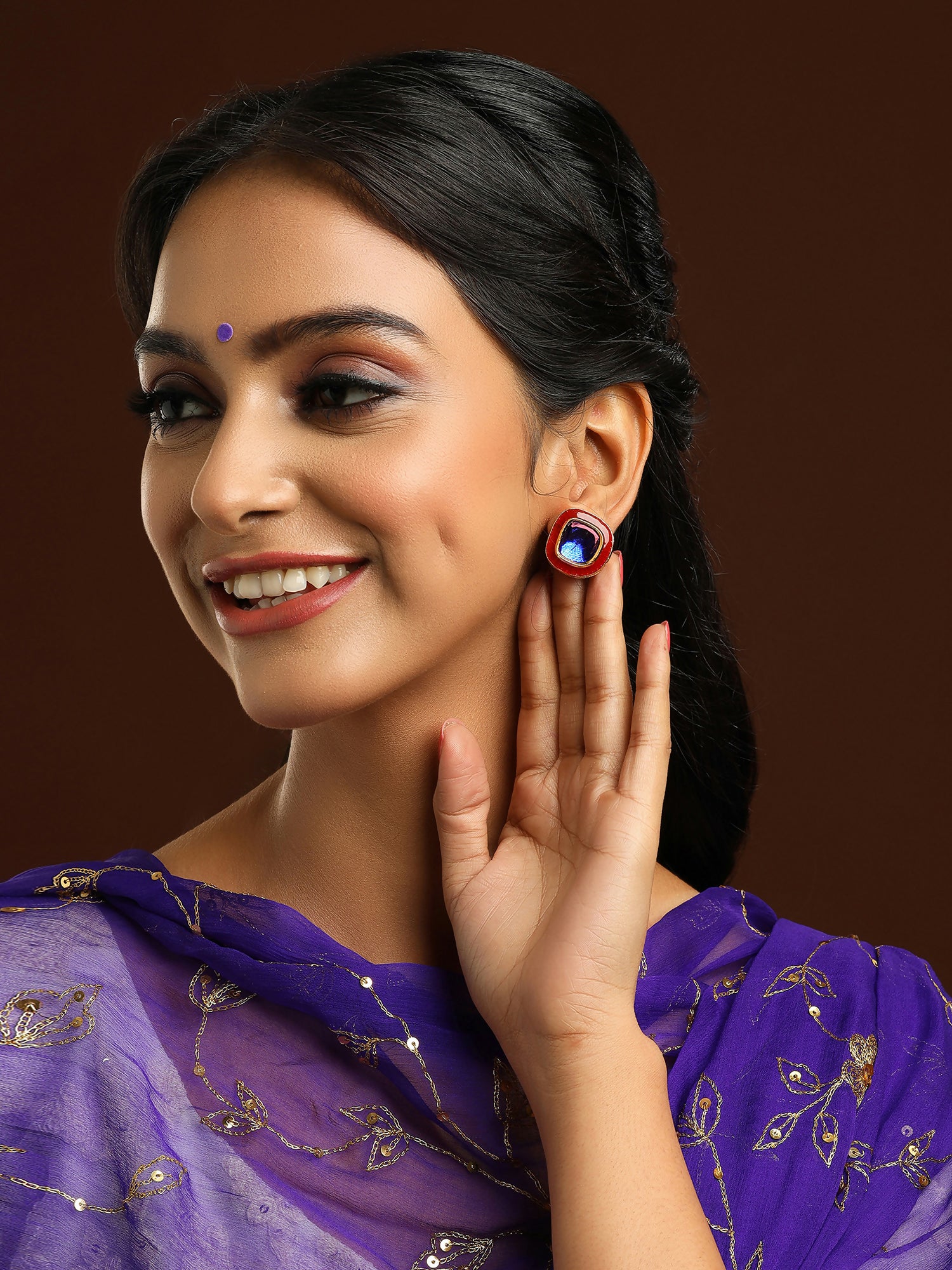 Ruby Raang Multi Blue Kundan Studs
