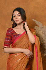 Thumbnail for Very Much Indian Designer Mul Cotton Handloom Saree with Sequins - Orange - Distacart