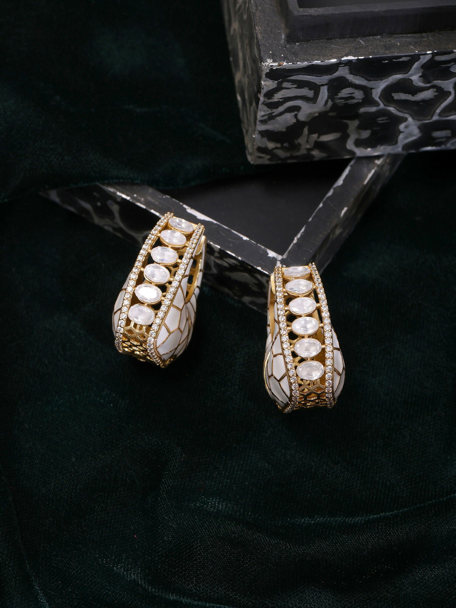 Ruby Raang Gold Polished Multicolour White Kundan Loops - Dista