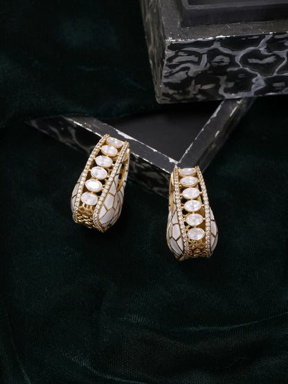 Ruby Raang Gold Polished Multicolour White Kundan Loops - Dista