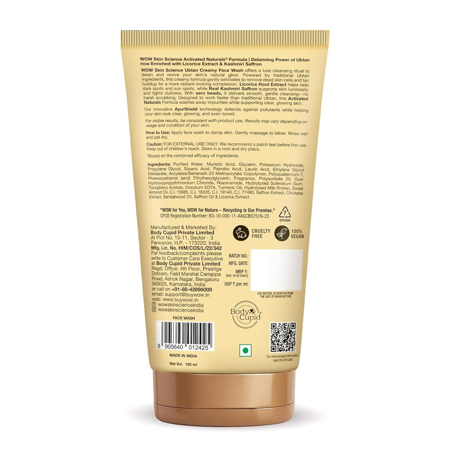 WOW Skin Science Ubtan Creamy Face Wash - Distacart