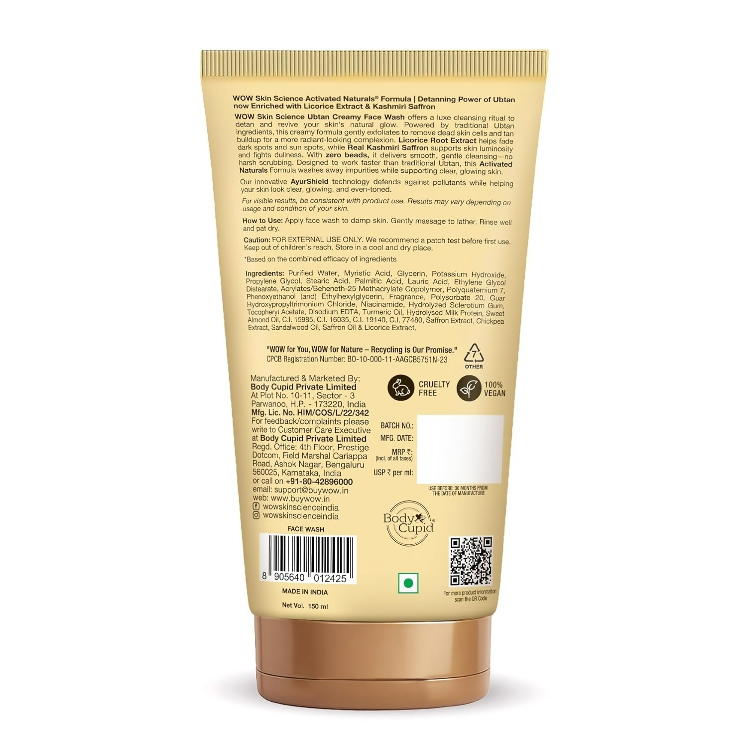 WOW Skin Science Ubtan Creamy Face Wash - Distacart