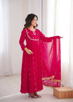 Thumbnail for Teeya Creation Rani Faux Georgette Embroidery Work Wedding Wear Gown - Distacart