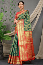 Thumbnail for Jyoti Fashion Women's Green Kanjivaram Silk Zari Woven Saree with Blouse - Distacart