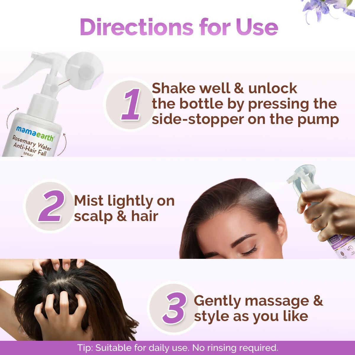 Mamaearth Rosemary Water Anti-Hair Fall Spray with 100% Pure Steam Distilled Rosemary Water & Methi Dana for Hair - Distacart