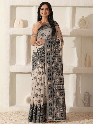 Astita Linen Cotton Black & Cream Saree