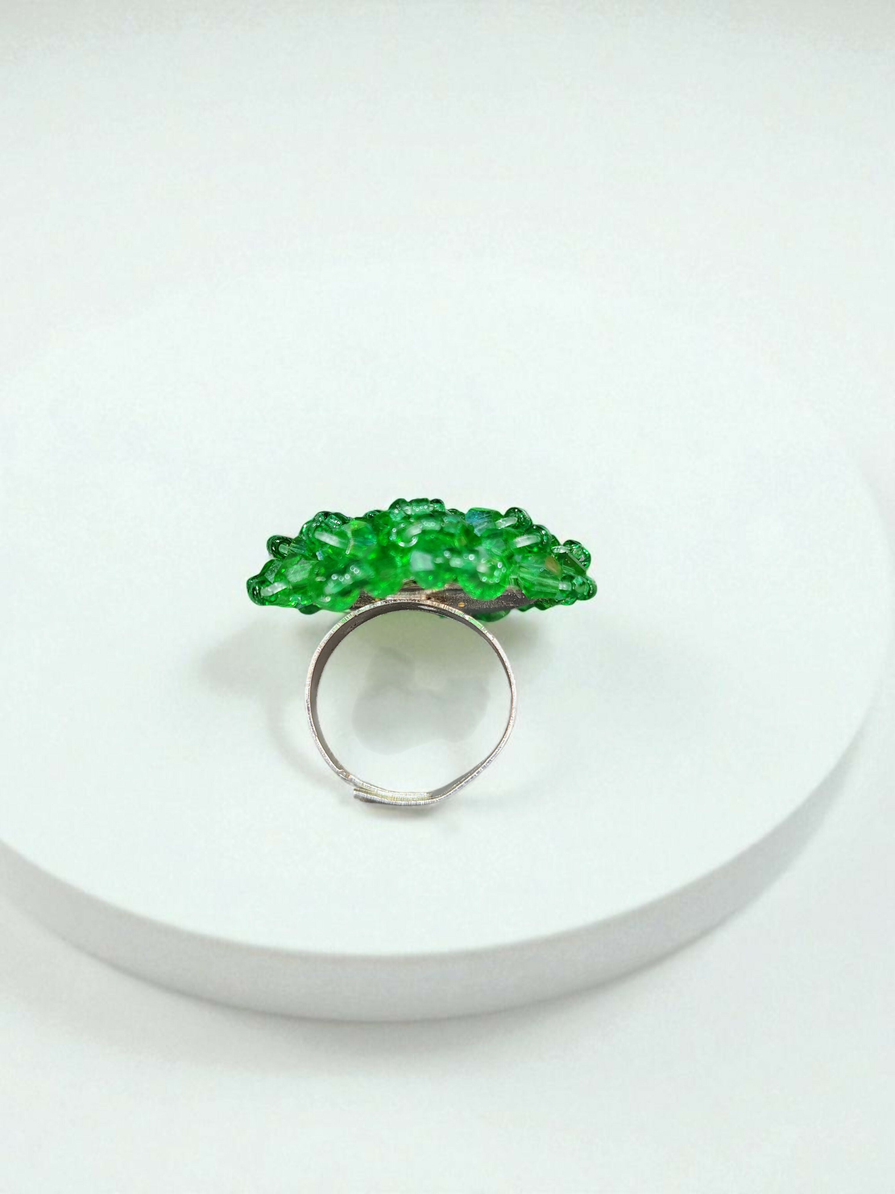 Inhanns Rang-E-Roshan Adjustable Ring – Handmade Crystal Statement Ring - Light Green - Distacart