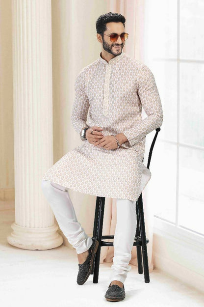 Raivat Ethnic Cotton Thread Work Kurta Pajama In Yellow Colour - Dista