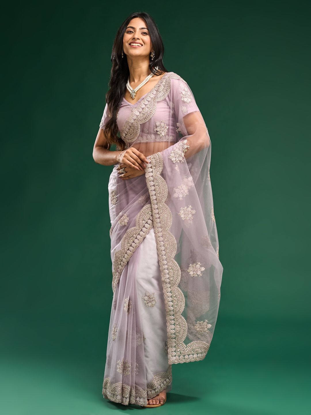 kasee Floral Embroidered Net Saree - Distacart