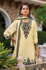 Thumbnail for Anaita Beige Chinon Readymade Palazzo Suit with Heavy Embroidery Work - Distacart