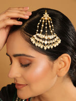 Thumbnail for Nuyug 22K Gold-Plated Kundan & Pearl Studded Jhumar Paasa Head Jewellery