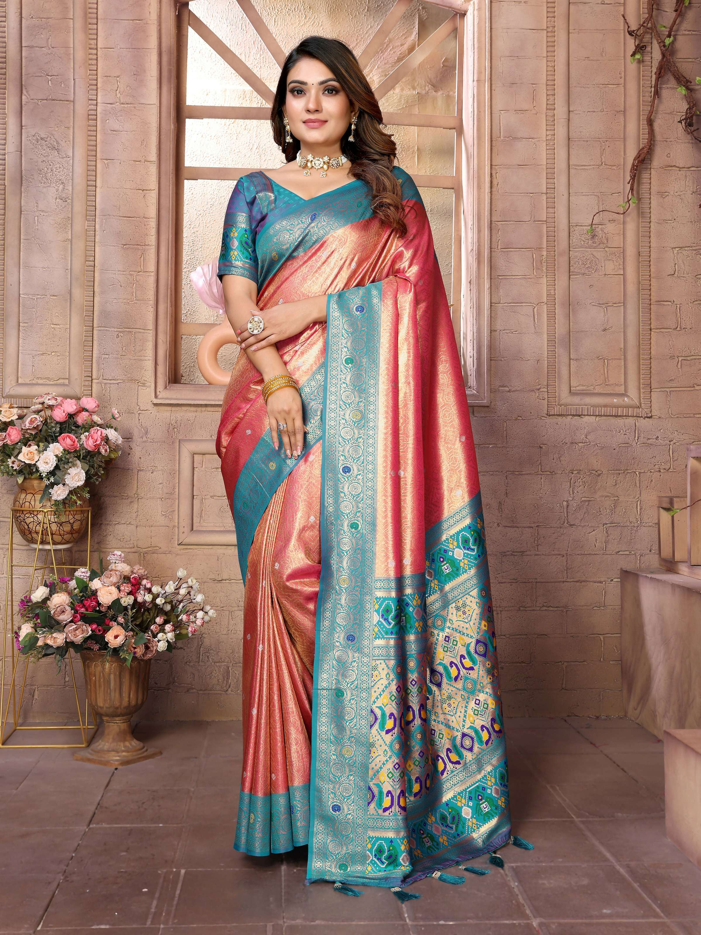 Aastha Fashion Red Banarasi Tissue Silk Weaving Saree - Distacart