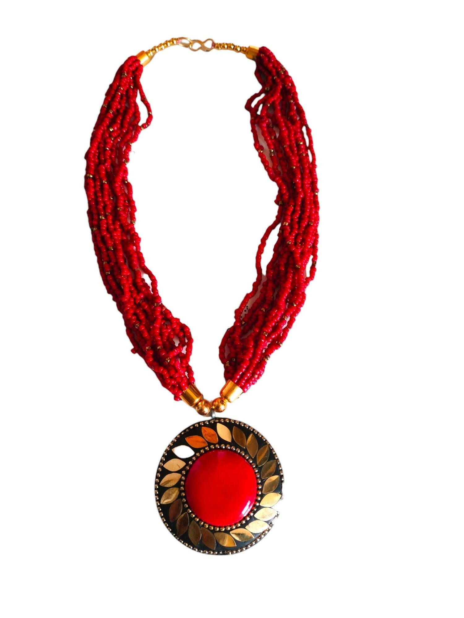 Inhanns Everyday Statement Beaded Pendant Necklace - Red - Distacart