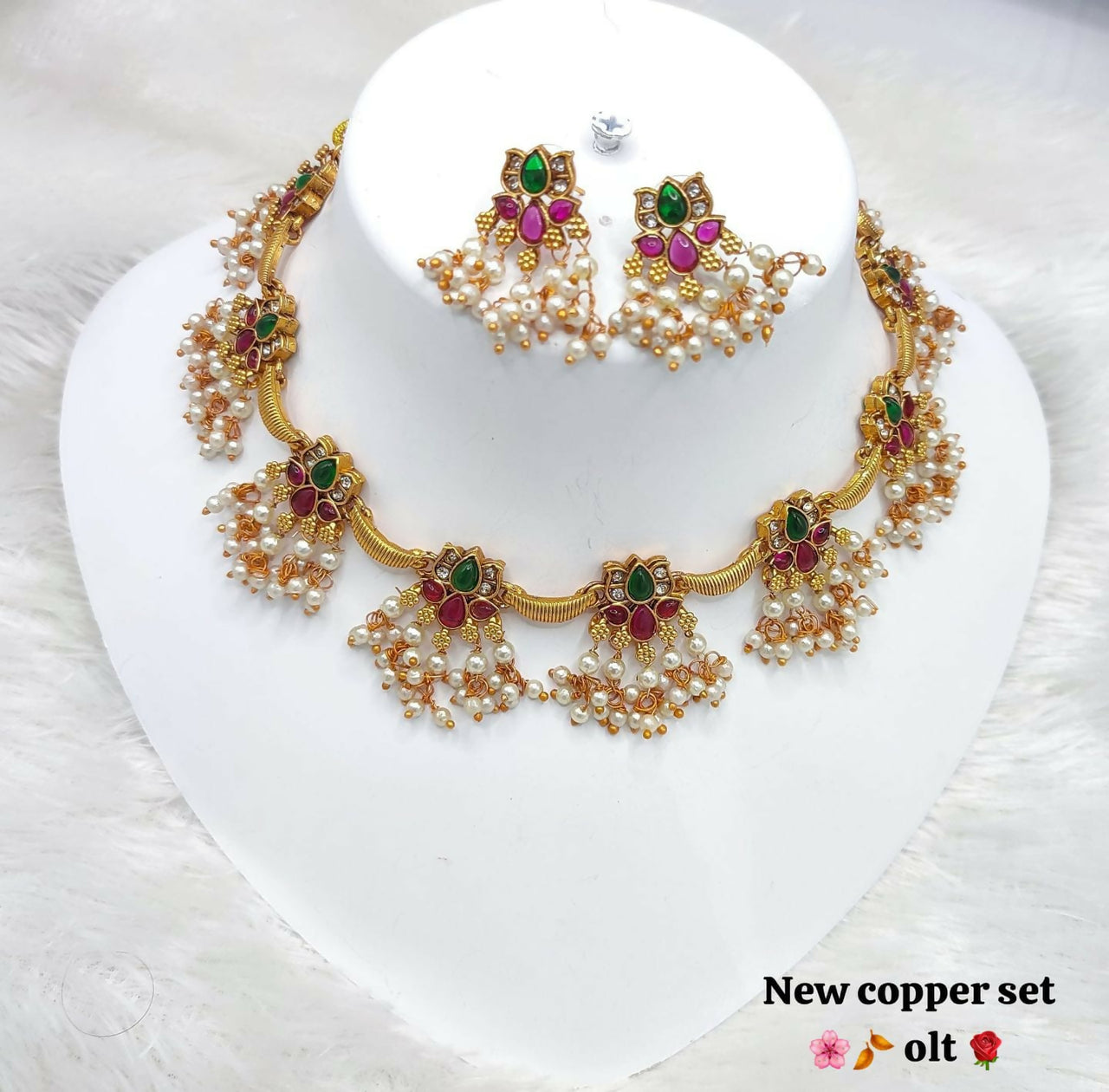 Joban Fashion Women Ruby & Green Copper Necklace Set - Distacart