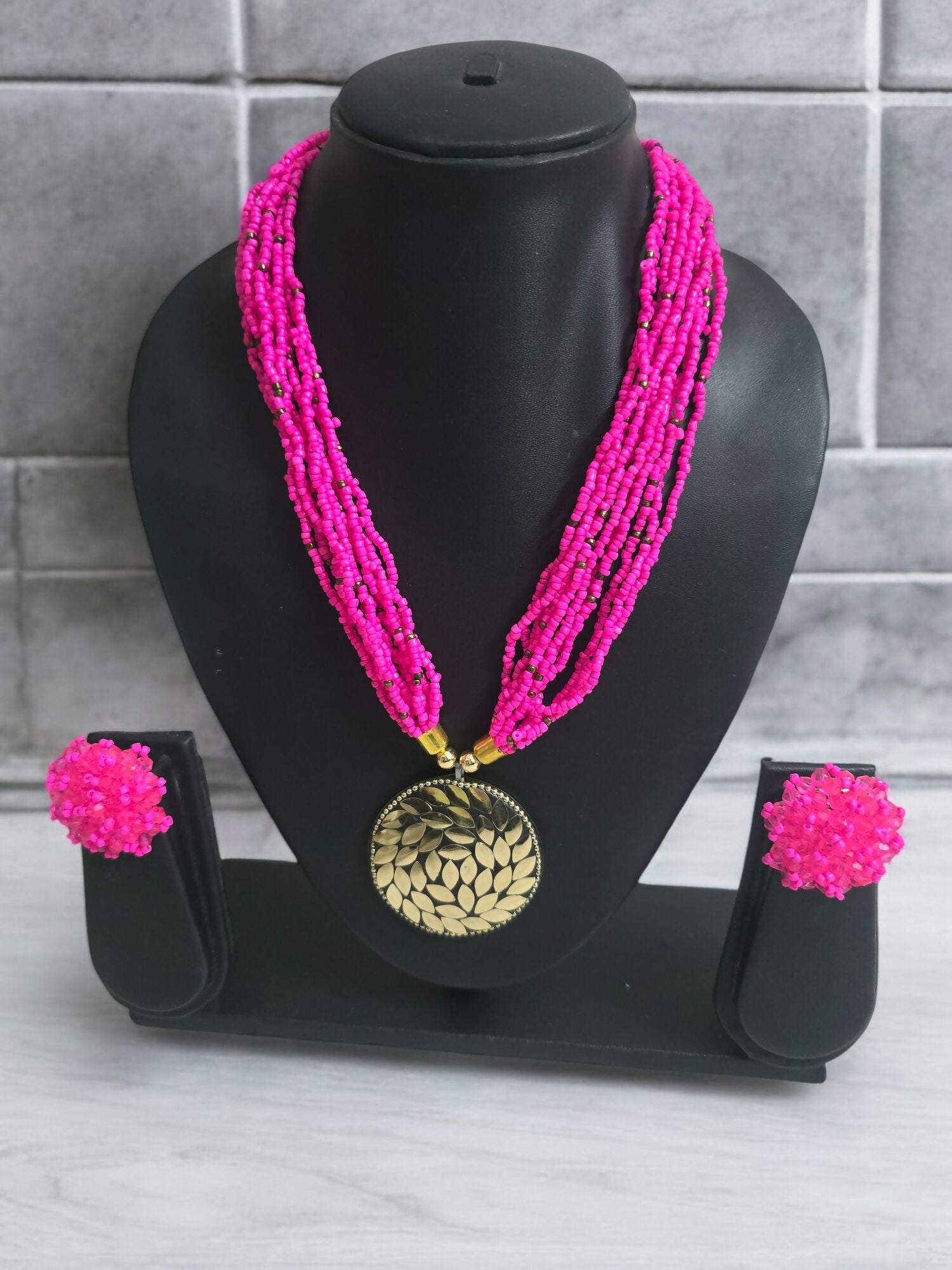 Inhanns All-Day Statement Beaded Necklace Set - Pink - Distacart