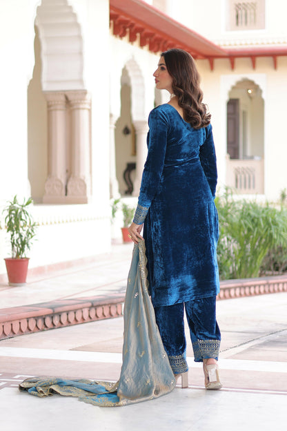 Joban Fashion Blue Readymade Kurta Set With Sequence embroidery Work - Distacart