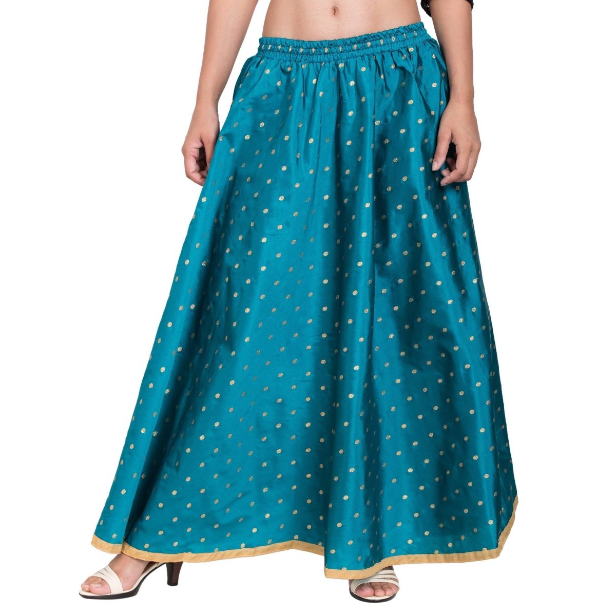 Asmaani Turquoise Color Golden Zari Work Maxi Skirt