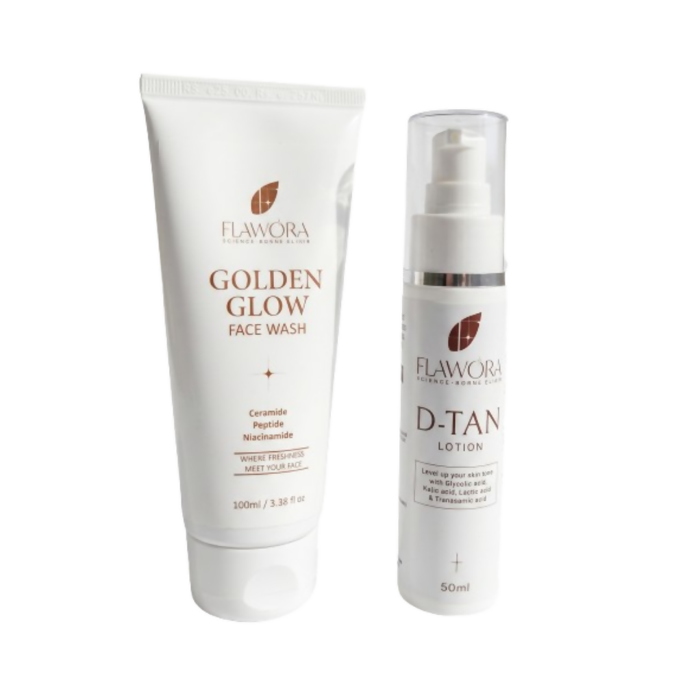 Flawora Set of Golden Glow Face Wash and D-Tan Lotion - Dista