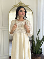Thumbnail for The52 CreamWomen's Gorgeous Embroidered Vichitra Silk Fabric Flared Kurta Pant with Dupatta Set - Distacart