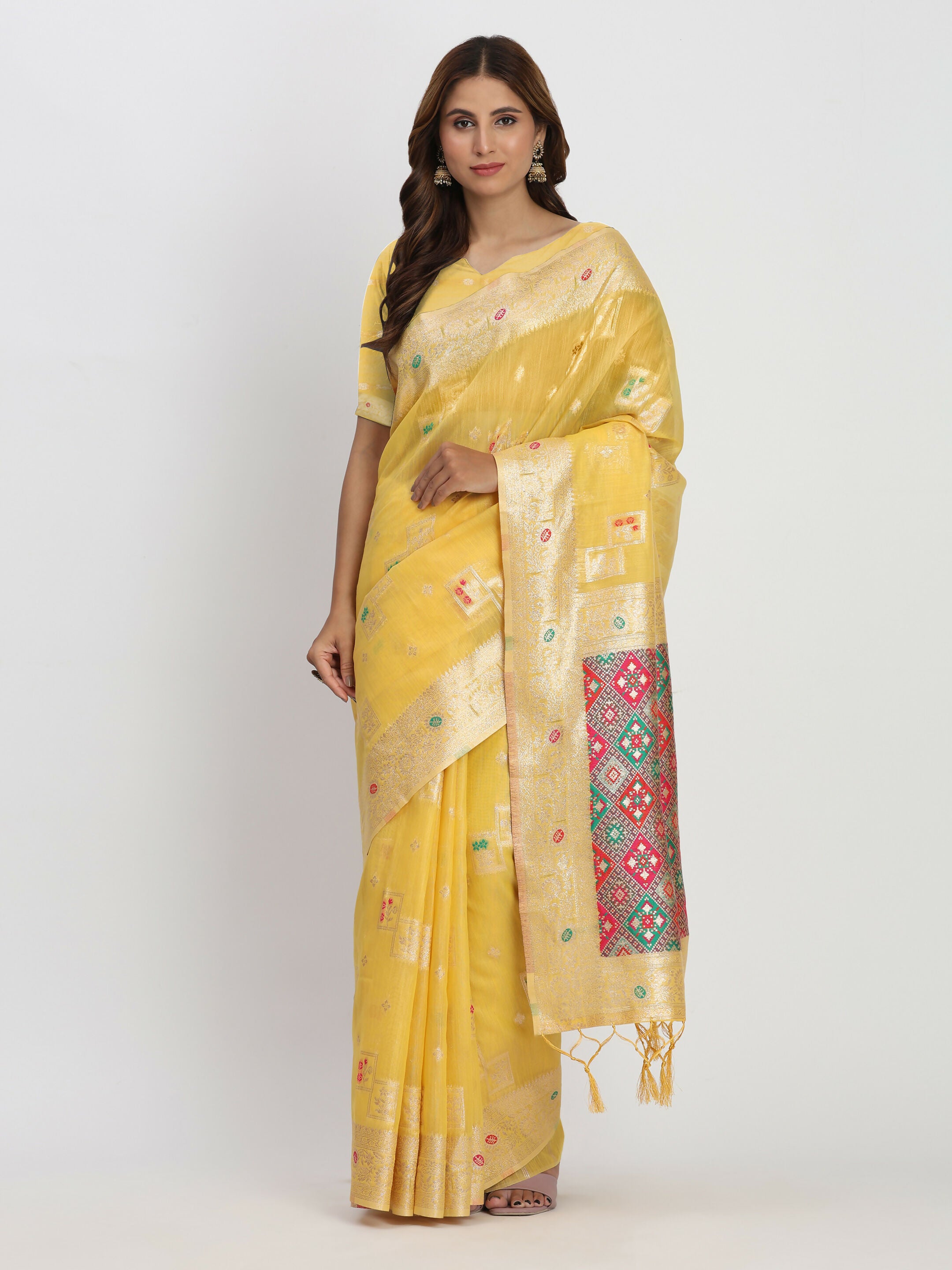 Astita Linen Cotton Yellow Saree