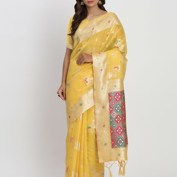 Astita Linen Cotton Yellow Saree