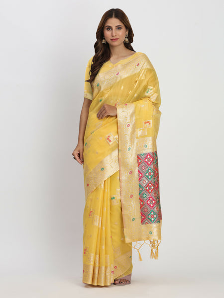 Astita Linen Cotton Yellow Saree