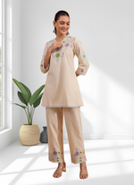 Thumbnail for Joban Fashion Cream Linen Embroidered Readymade Cord Set - Distacart