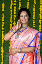 Thumbnail for Jyoti Fashion Women's Baby Pink Soft Handloom Silk Zari Woven Saree with Blouse - Distacart