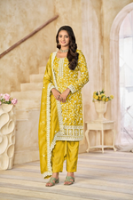 Thumbnail for Anaita Yellow Organza Crush Stitched Suit with Embroidery Work - Distacart