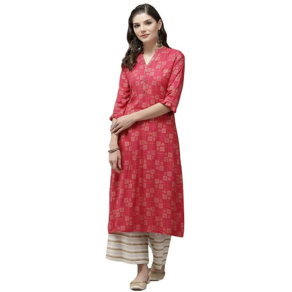 Anubhutee Women Printed Pink Kurta with Palazzos - Distacart