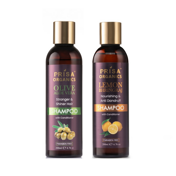 Prisa Organics Olive and Aloe Vera Shampoo and Lemon & Bhringraj Shampoo Combo - Distacart
