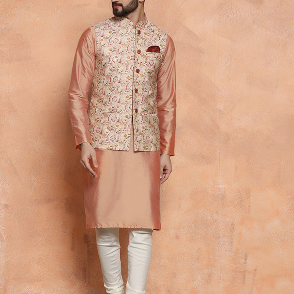 Kisah Men's Multi-Coloured Printed Kurta Jacket with Churidar Set - Distacart
