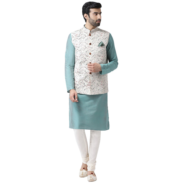 Kisah Men Off-White Printed Kurta Jacket Churidar Set - Distacart