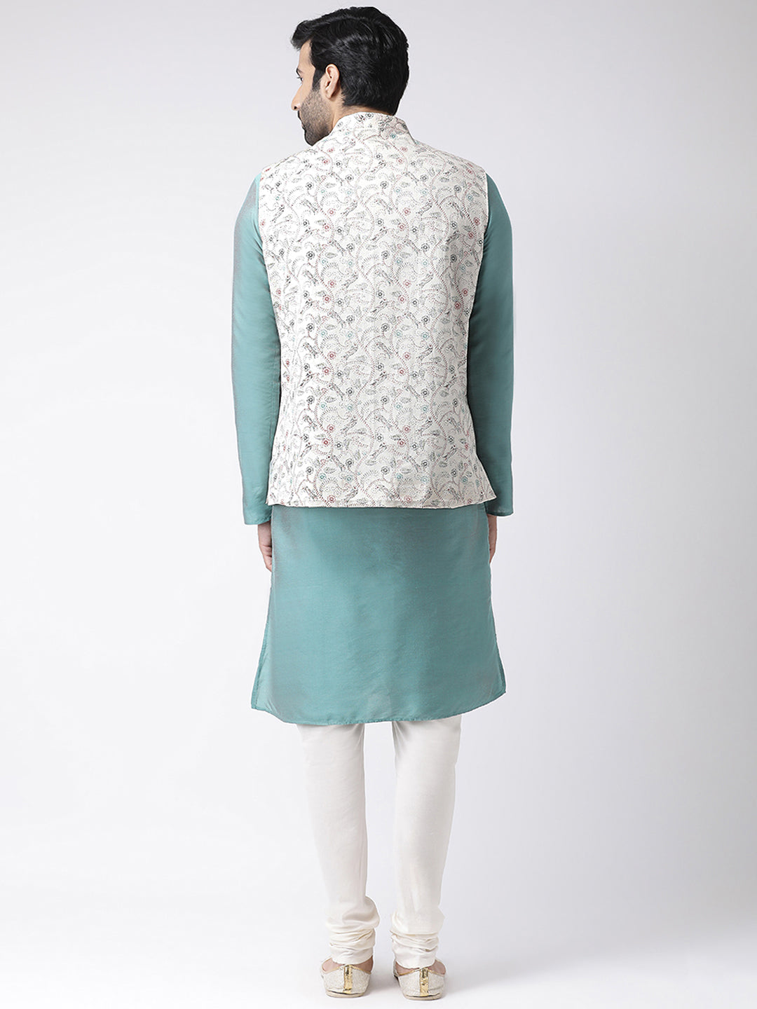 Kisah Men Off-White Printed Kurta Jacket Churidar Set - Distacart