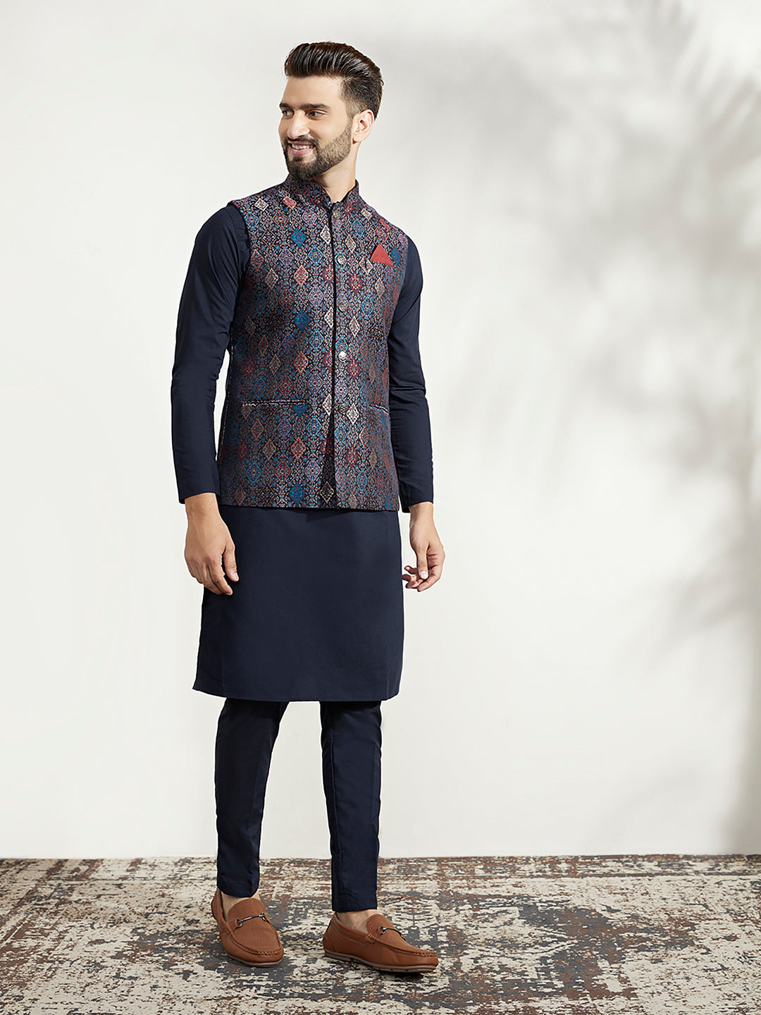 Kisah Men Multi Coloured Textured Kurta Jacket Trouser Set - Distacart