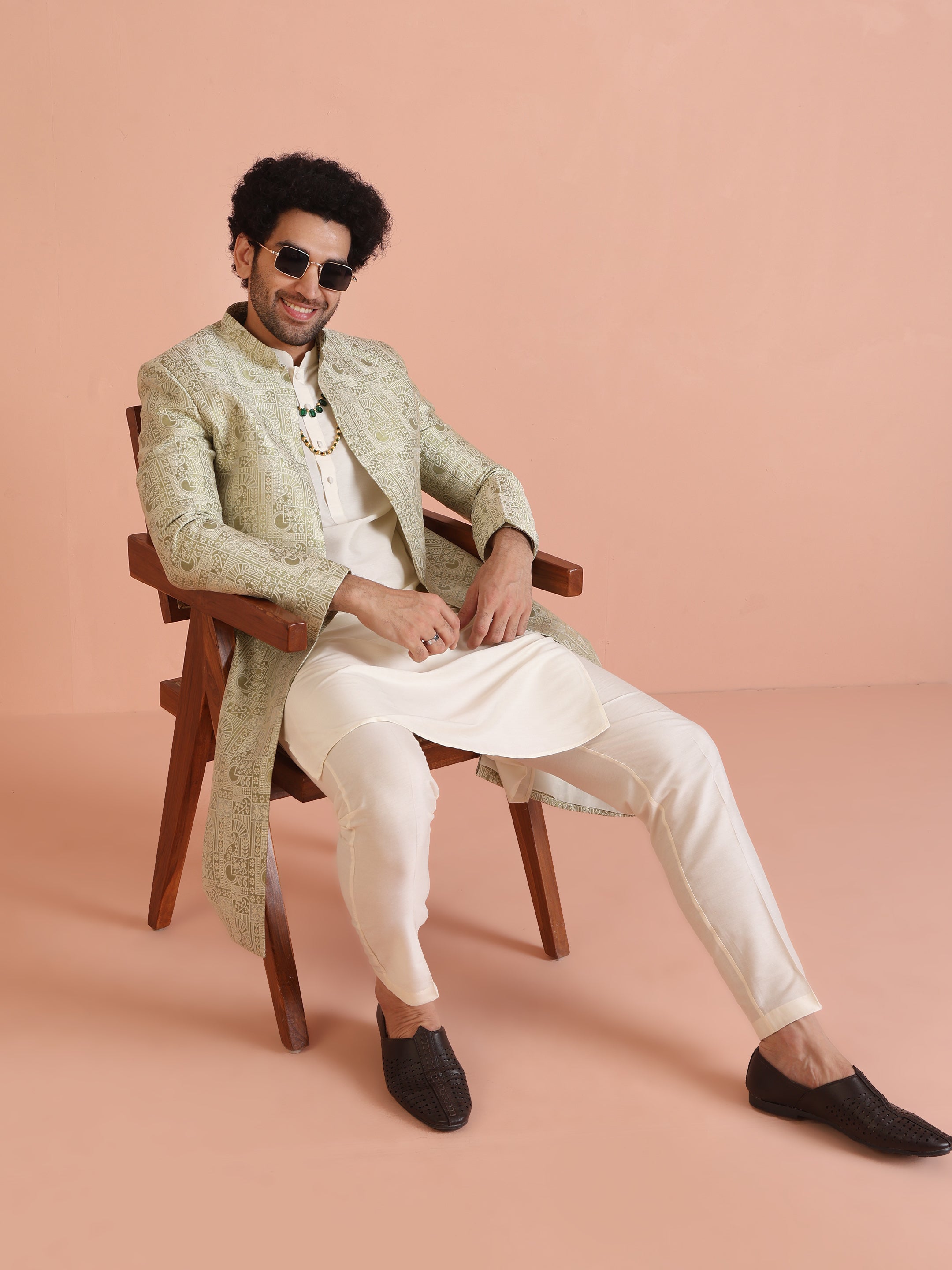 Kisah Men's Cream Indo-Western Kurta with Trouser Set - Distacart