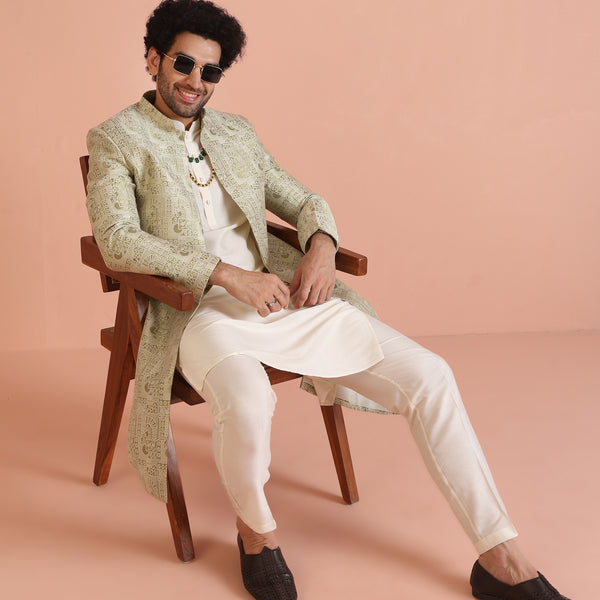 Kisah Men's Cream Indo-Western Kurta with Trouser Set - Distacart