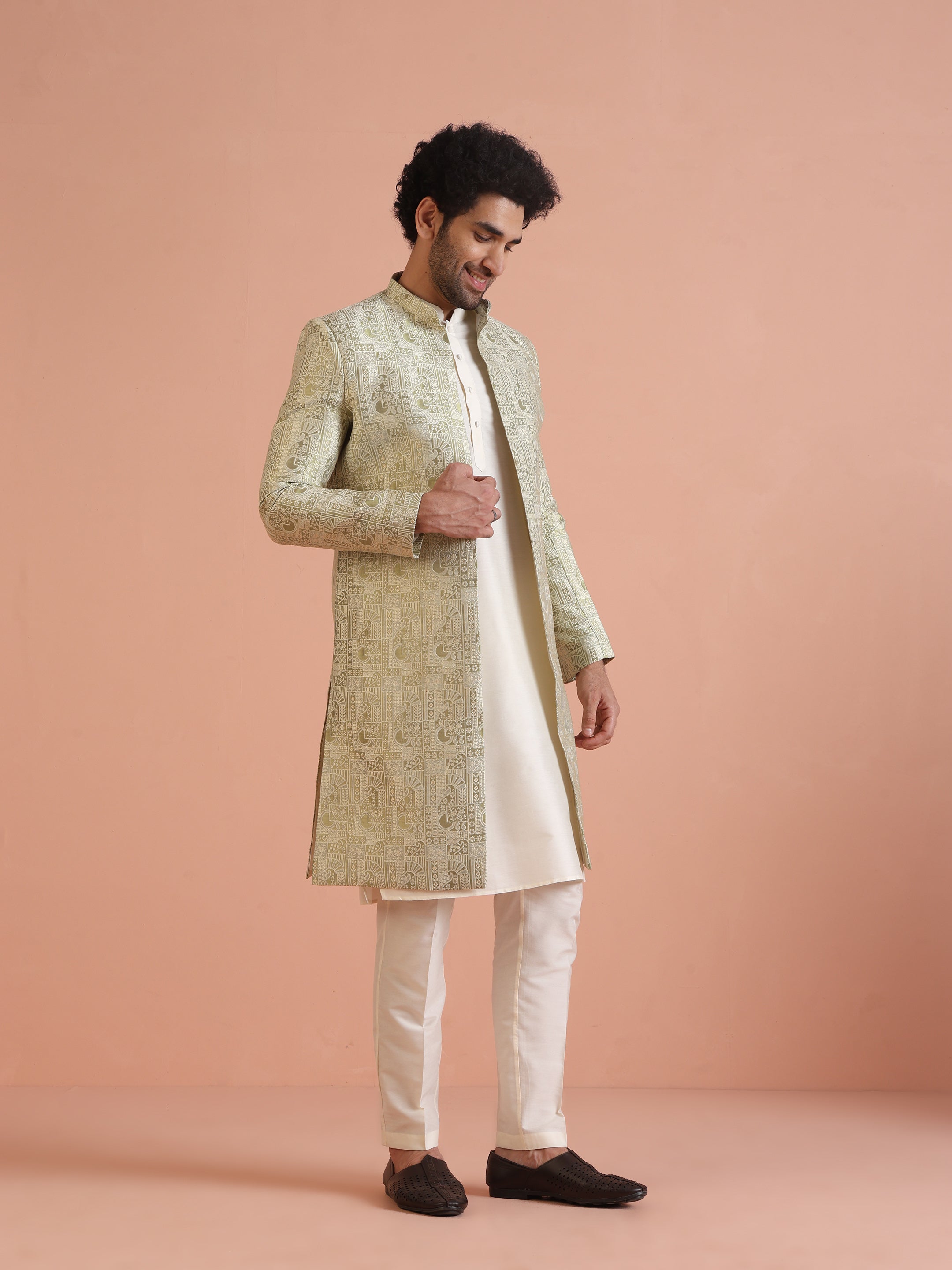 Kisah Men's Cream Indo-Western Kurta with Trouser Set - Distacart