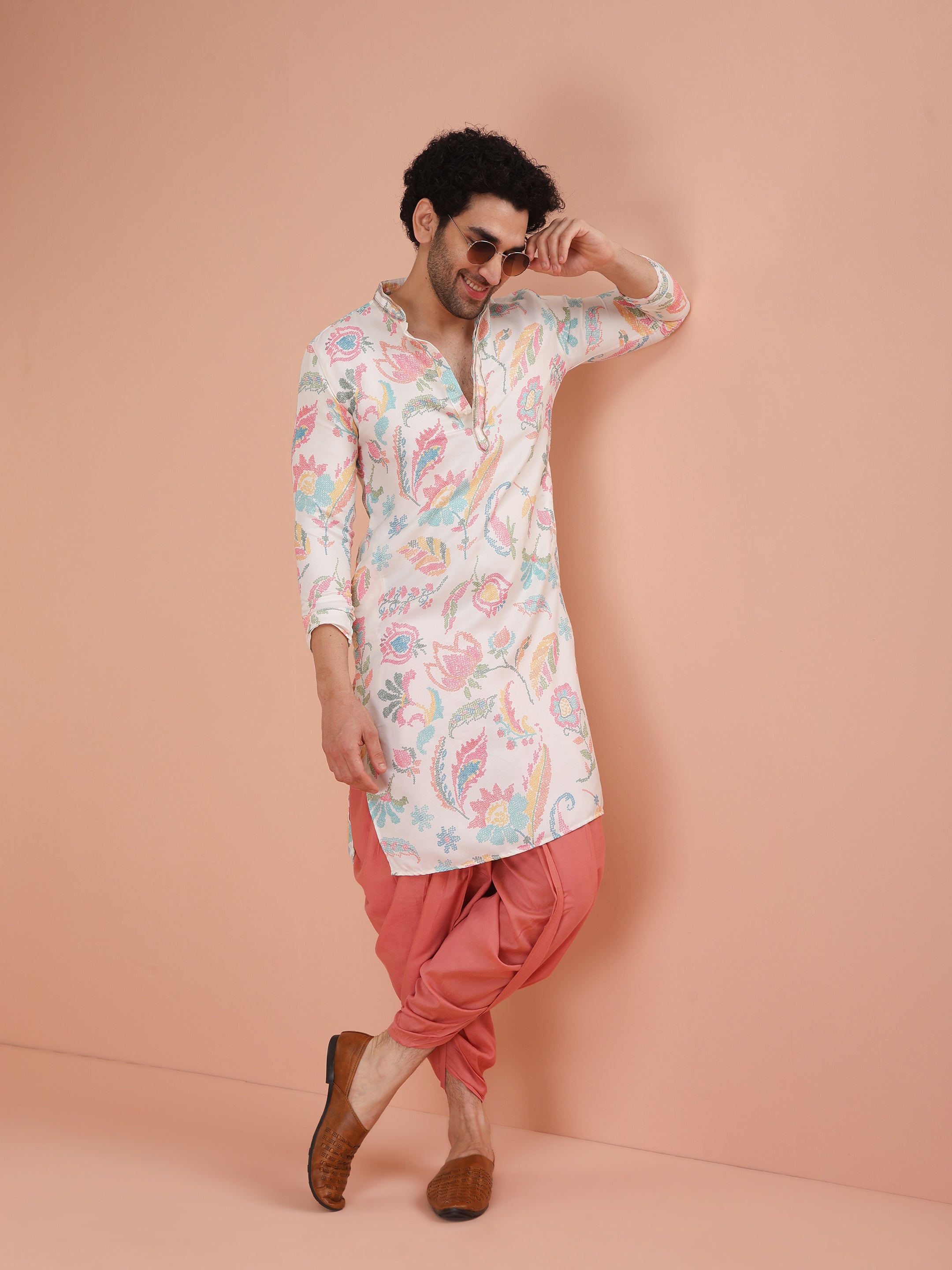 Kisah Men's Multi-Coloured Printed Kurta Dhoti Set - Distacart
