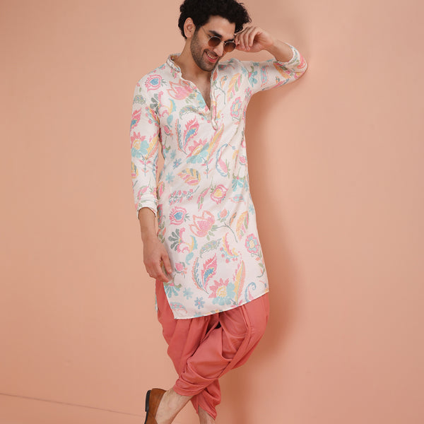 Kisah Men's Multi-Coloured Printed Kurta Dhoti Set - Distacart