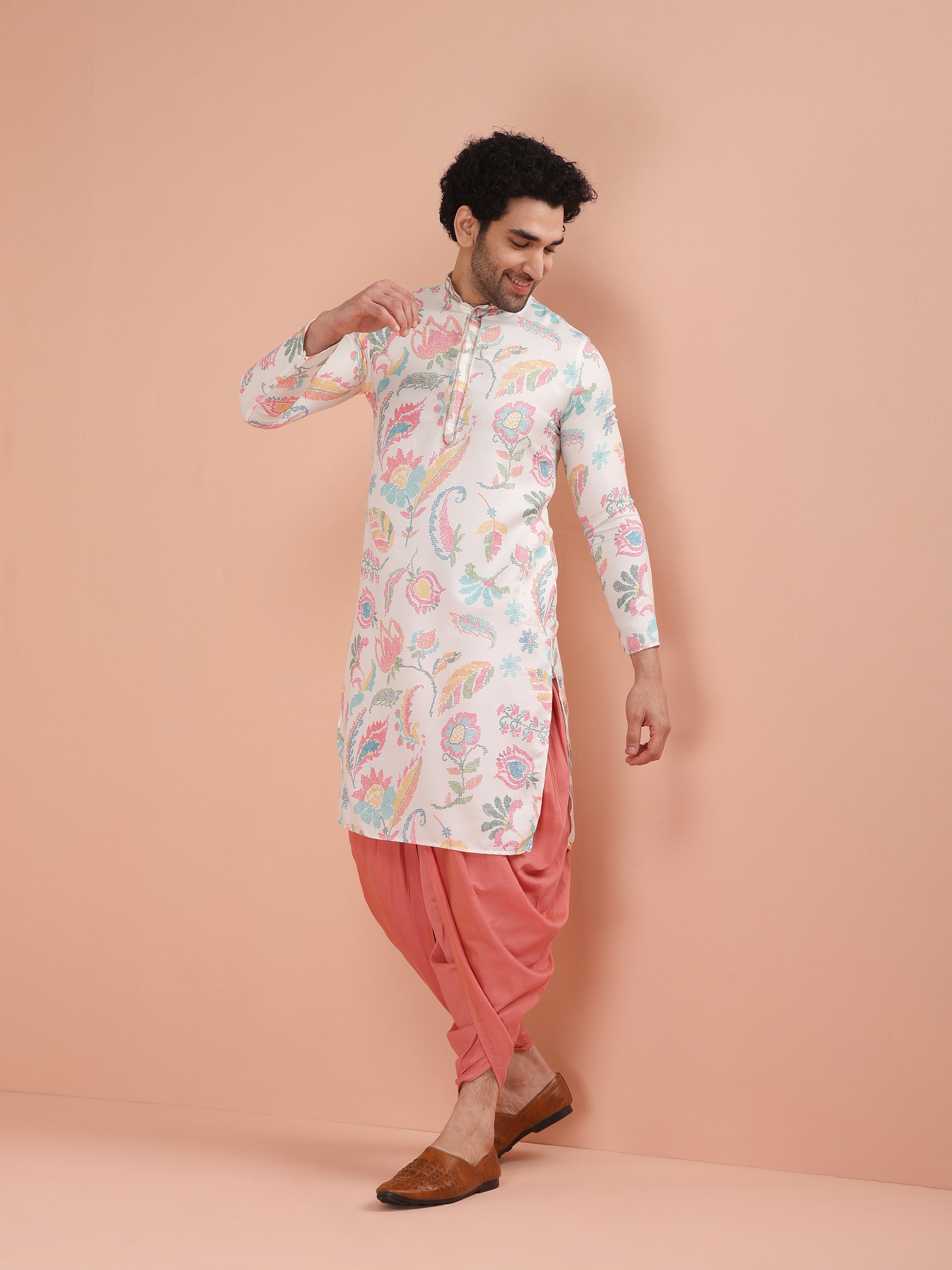 Kisah Men's Multi-Coloured Printed Kurta Dhoti Set - Distacart