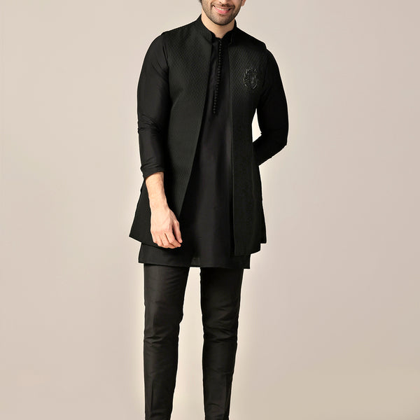 Kisah Men Black Kurta Jacket Trouser Set - Distacart