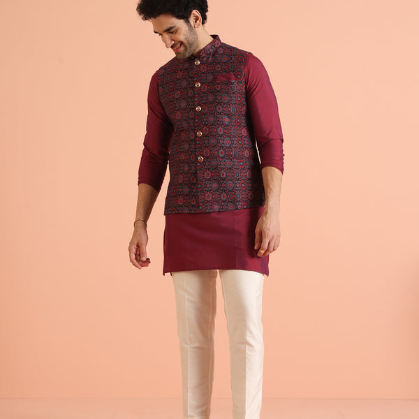 Kisah Men Multi Woven Design Ethnic Motifs Kurta Jacket Trouser Set - Distacart