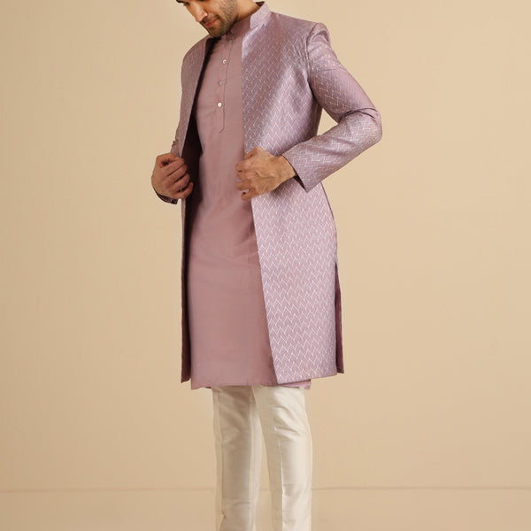 Kisah Men Lilac Textured Open Kurta Indowestern Trouser Set - Distacart
